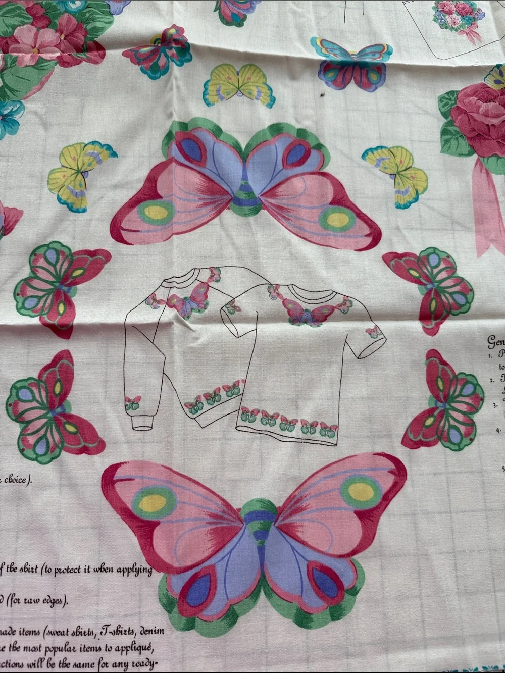 Vintage V.I.P. Cranston Butterflies ’n Blooms Appliqués Fabric Panel Floral